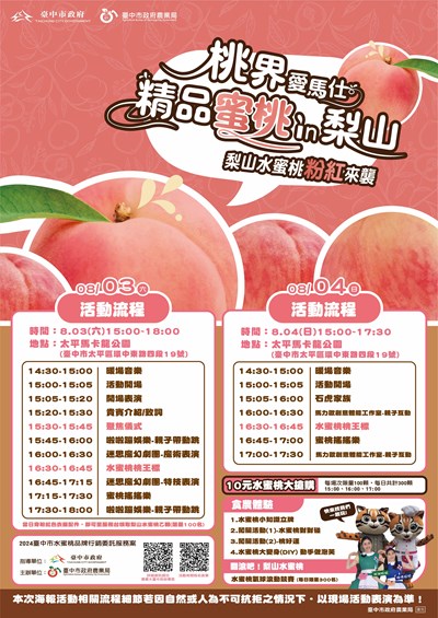 梨山水蜜桃銅板價! 8月3、4日台中馬卡龍公園限量特惠