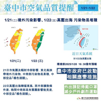 未來二日西半部空氣品質恐轉差