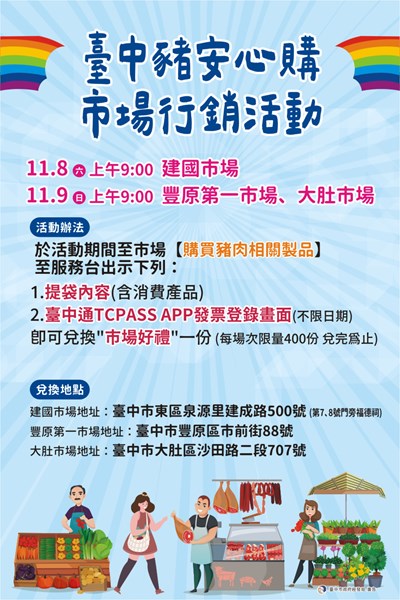 11月8日起市場推「台中豬安心購 市場接力送」活動，將免費送千份豬肉美食