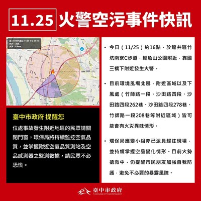 台中市龍井區竹坑南寮C步道發生火警