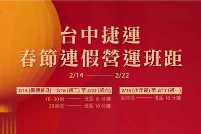 台中捷運春節連假期間將調整班距