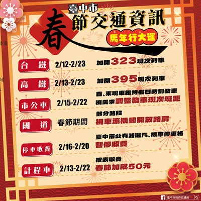 2026年春節連假中部地區交通資訊