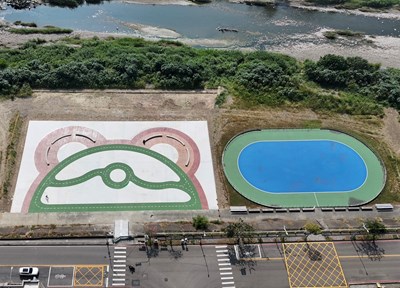 大里十九甲「頭汴坑溪高灘地活動廣場」空拍俯視圖