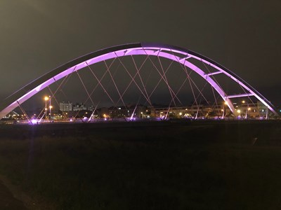 東區打卡新亮點 粉紫色東昇橋照亮夜空