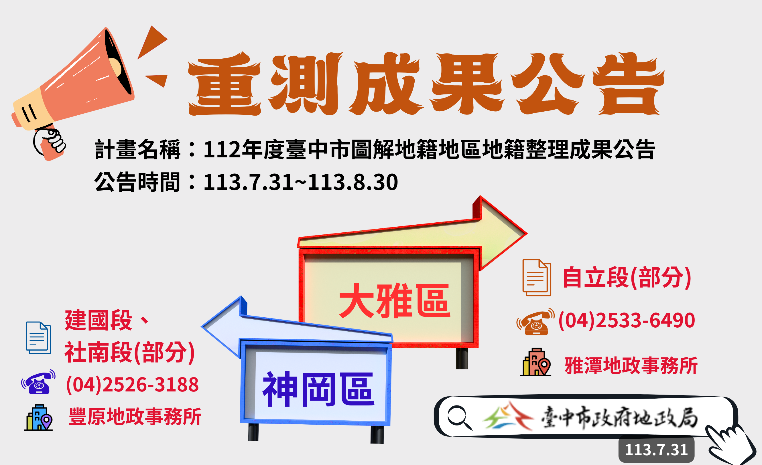 臺中市圖解地籍地區地籍整理(數值法重測)公告資訊