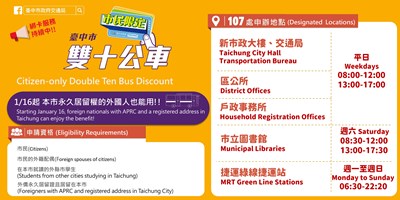 1月16日起永久居留外籍朋友可享雙十公車優惠