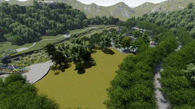 鰲峰山公園，保留民眾常使用、較平坦且有大樹遮陰的西側陽光草坪區域，運用東側_