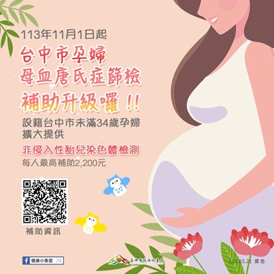 113年至114年母血唐氏症篩檢補助計劃圖卡
