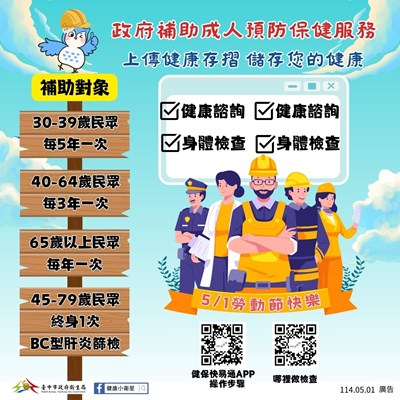 政府補助成人預防保健服務,上傳健康存摺儲存您的健康_0