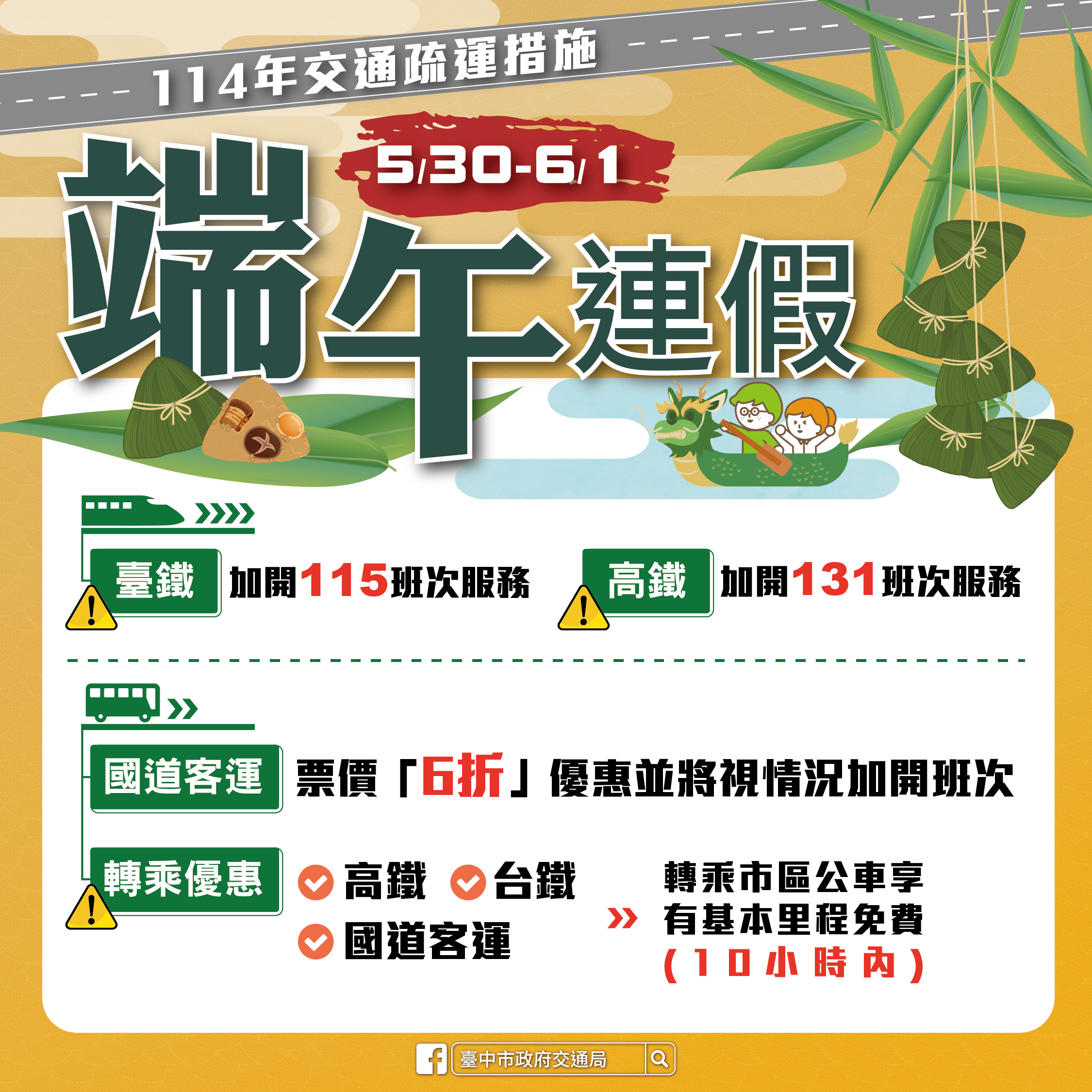 臺中市政府全球資訊網-市政新聞-端午連假怕塞車? 中市交通局:查交通網、走替代道路、搭大眾運輸最聰明