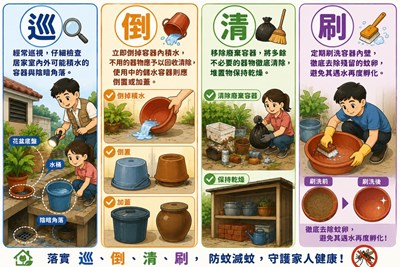 落實防蚊「巡、倒、清、刷」防蚊策略