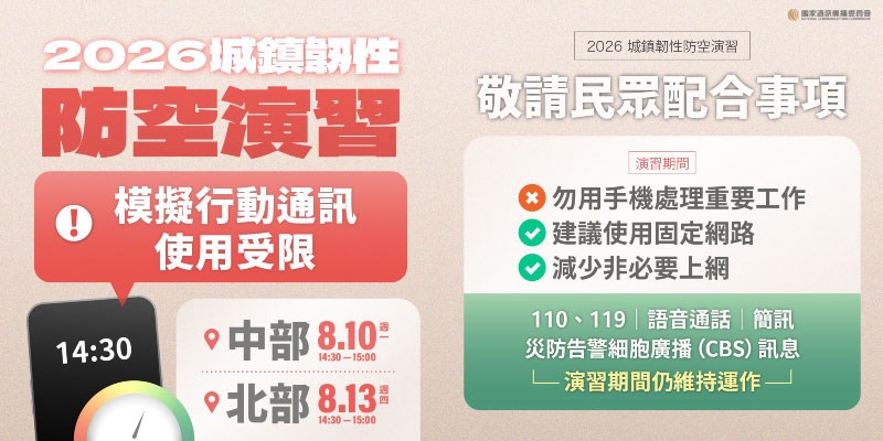 城鎮韌性防空演習(行動通訊受限)(另開視窗)