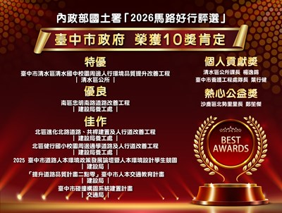 01-台中人本建設再寫新紀錄！市府團隊勇奪中央「馬路好行」10項大獎 創歷屆最佳成績