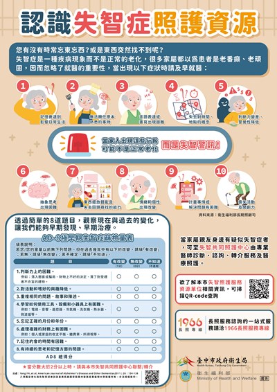 失智症十大警訊及極早期失智症篩檢量表(AD8)宣導文宣