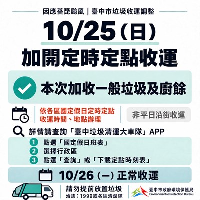 中市1025加開定時定點垃圾收運