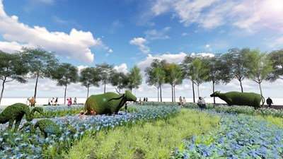 中市建設局打造清水「福牛」鰲峰花海 呈現「台灣牛」精神