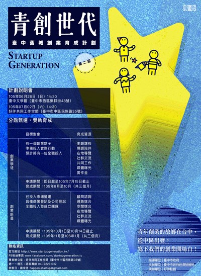 「青創世代-台中舊城創業育成計畫」徵選開跑 市府先辦計畫說明會