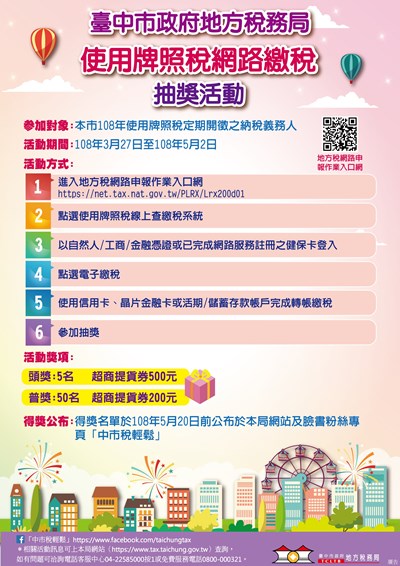 利用線上查繳稅系統繳納使用牌照稅即可參加抽獎