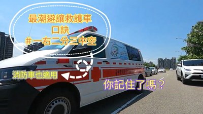 避讓救護車有撇步! 中市消防局首創「一右二分三中空」口訣