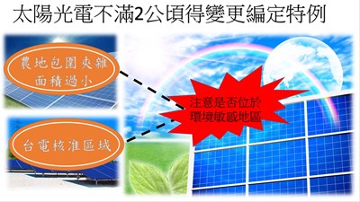 太陽光電設施使用不滿2公頃變更編定特例