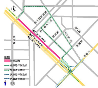 台灣大道啟動道路改善 11月30日起五權至民權路西行機慢車道施工封閉