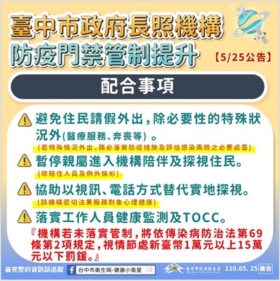 長照機構防疫門禁管制提升