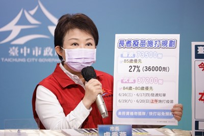 台中再獲配3萬7200劑疫苗 6/19起開放80歲以上長輩接種