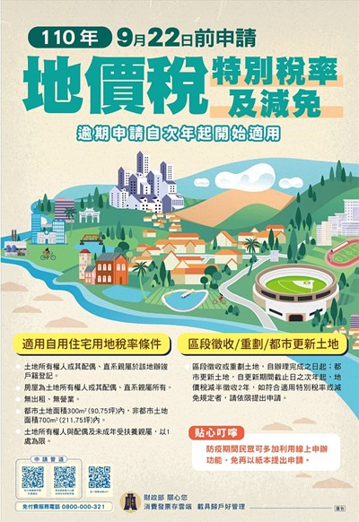 地價稅特別稅率或減免申請 中市府提醒9月22日截止