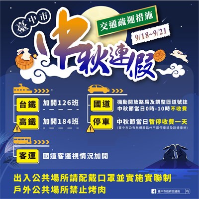中秋連假將至 中市祭交通疏導措施