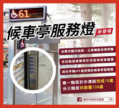 中市候車亭服務燈啟用 候車環境再升級