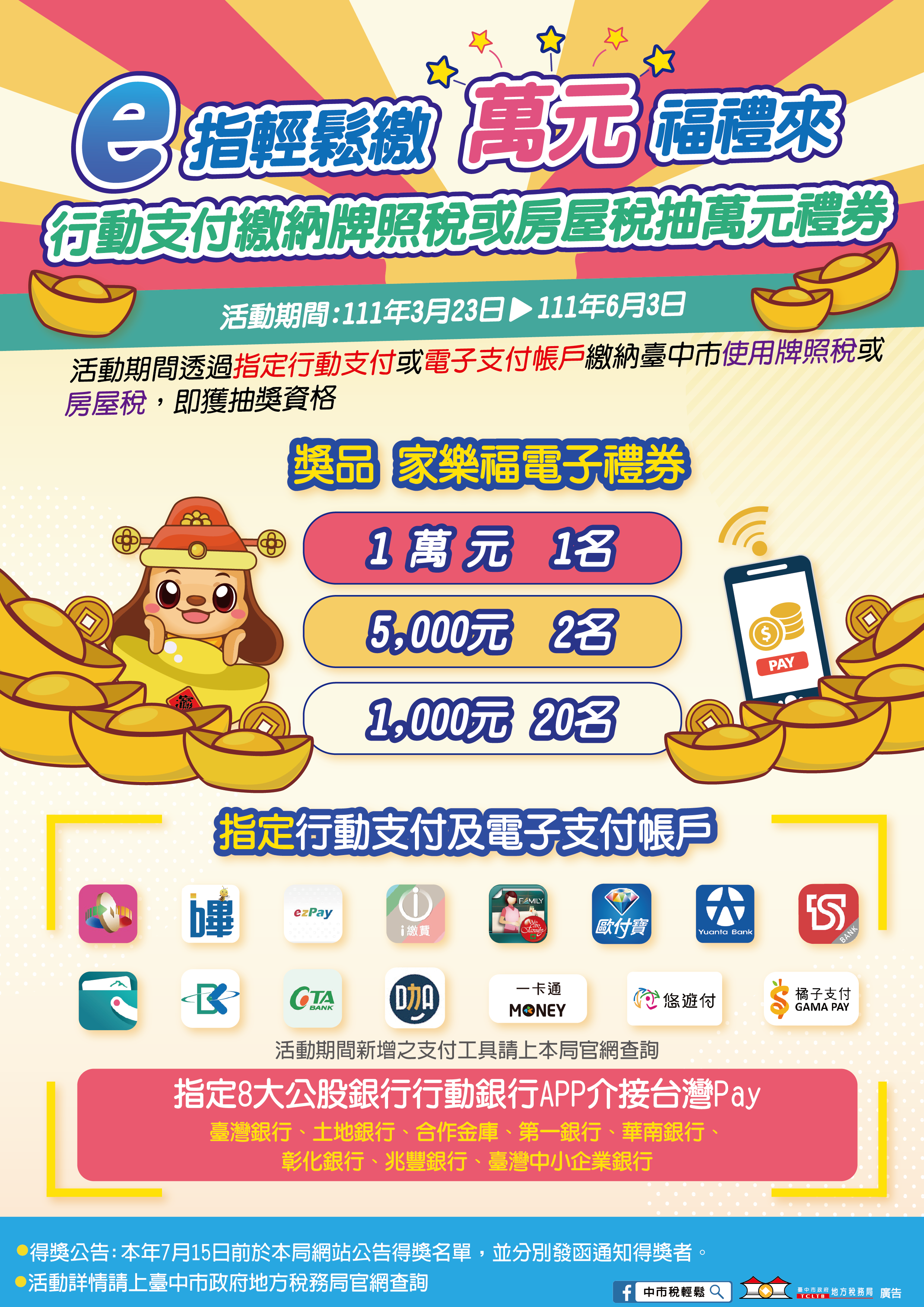 中市行動支付繳稅 抽萬元禮券