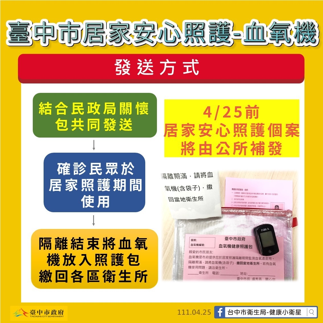 臺中市居家安心照護-血氧機發送方式