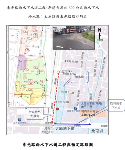 解決太原火車站周邊淹水 北屯東光路雨水下水道工程施工