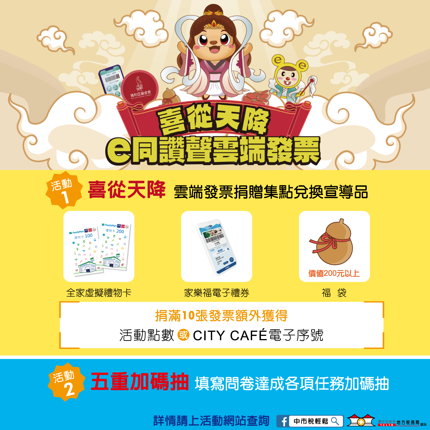捐發票抽大獎! 中市地稅局「喜從天降~e同讚聲雲端發票」開跑