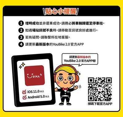 YouBike 2.0 APP「滿站增時」功能上線 無法還車15分鐘內免付費