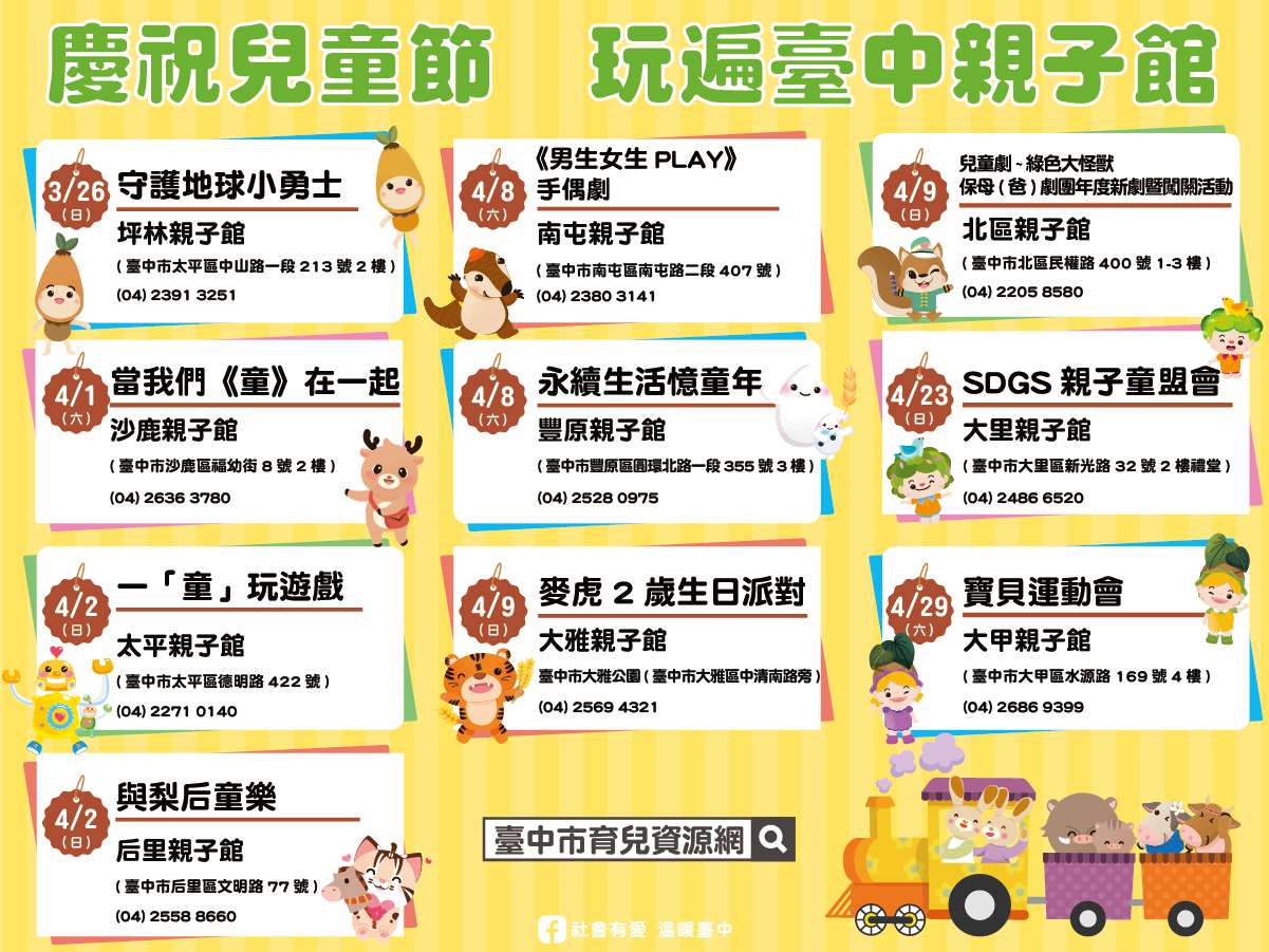 歡慶兒童月 邀親子童遊中市親子館