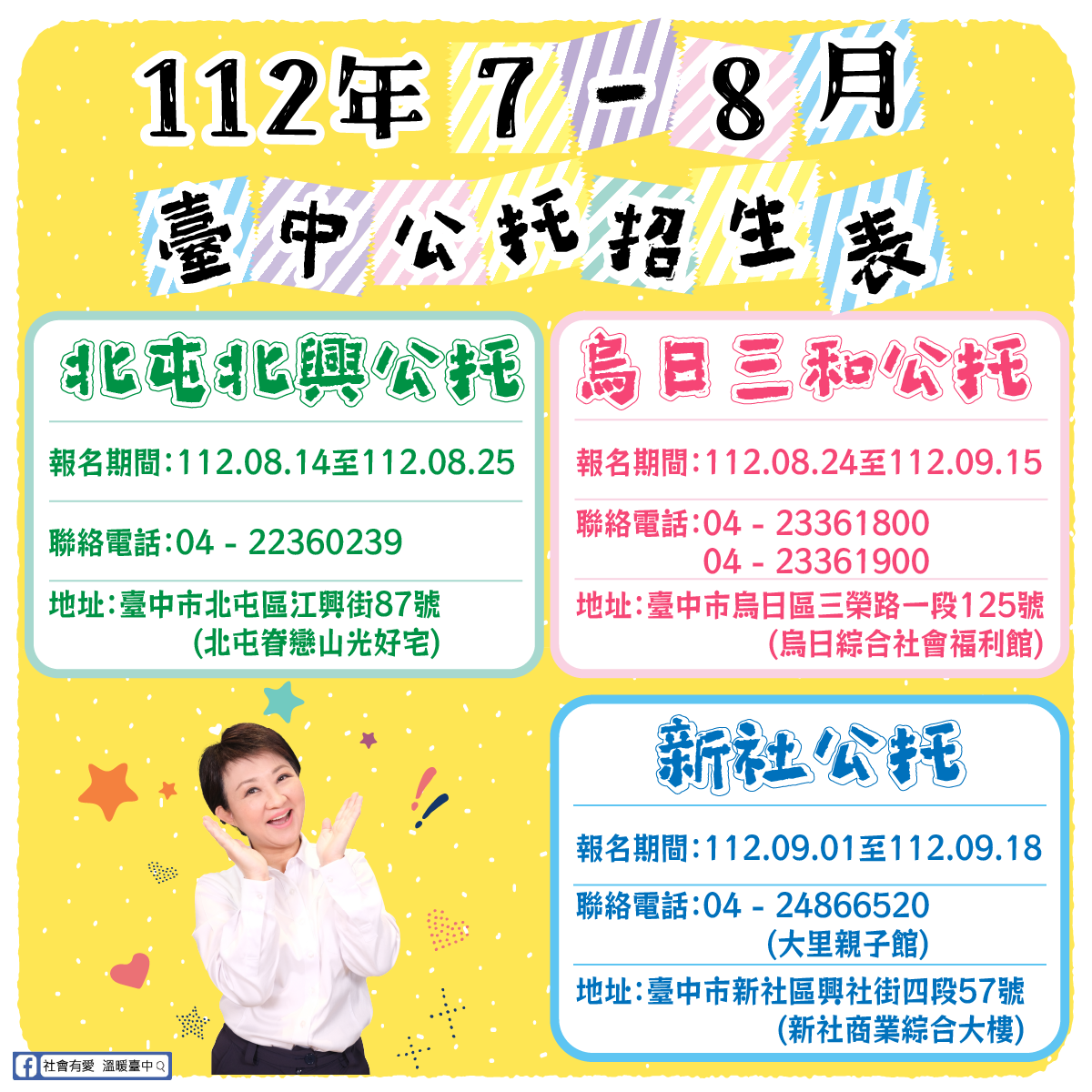 台中公托倍倍增! 烏日、北屯、新社3公托招生中